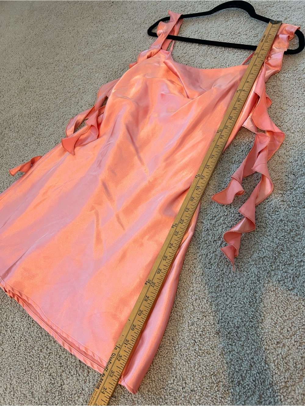 Pink Satin Ruffle Strap Mini Dress - Picture 4 of 9